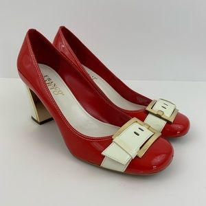 Franco Sarto Buckle Red Patent Leather Pumps Heels